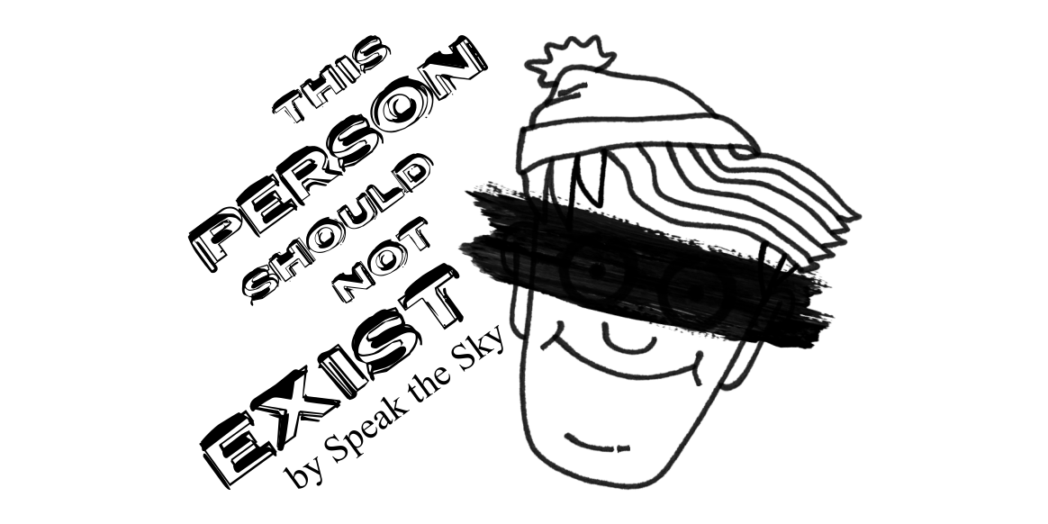 Text "This Person Should Not Exist by Speak the Sky" and a picture of Wally/Waldo with black marker over his eyes